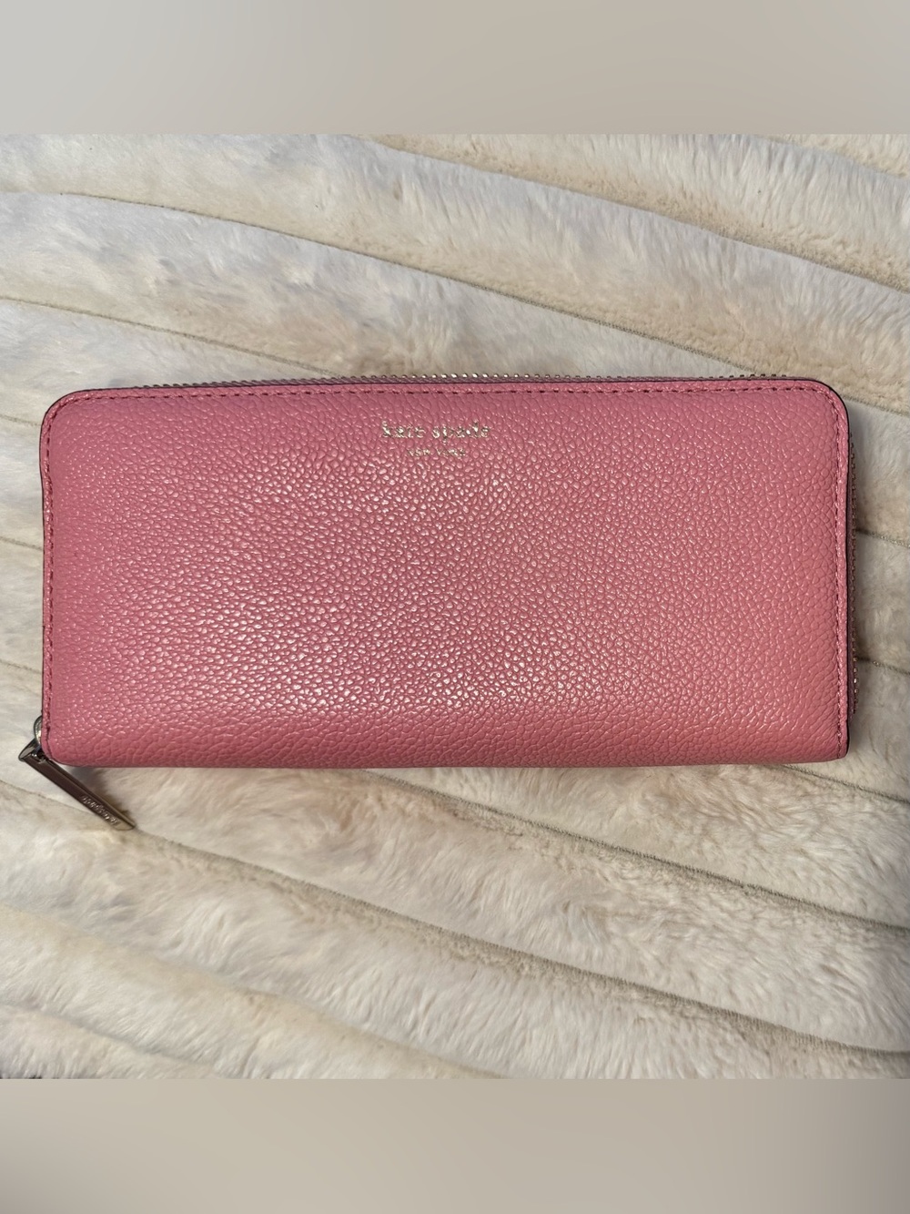 Kate Spade Rose Pink Pebbled Leather Zip Around Wallet - EUC